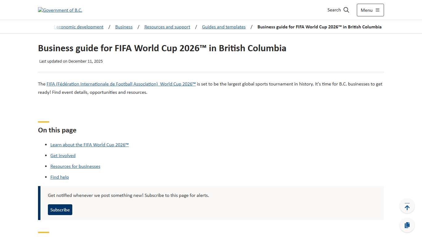 Business guide for FIFA World Cup 2026™ in British Columbia - Province of British Columbia